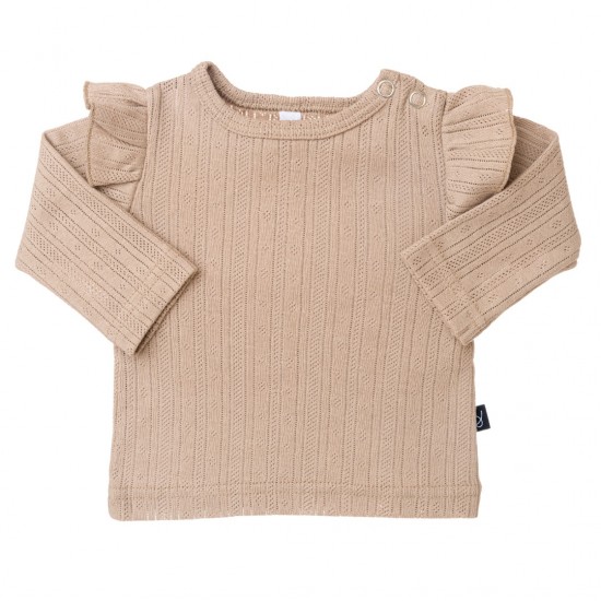 Ruffle Longsleeve - POINTELLE TAUPE